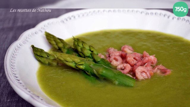 Velouté d'asperges vertes et crevettes grises