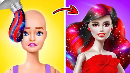 BARBIE DEVIENT UN VAMPIRE SOMBRE ! Astuces de Relooking Extrême Par 123 GO! CHALLENGE