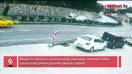 Virajı alamadı, karşı şeride geçerek taksiye çarptı