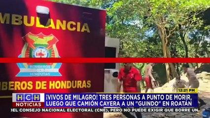 Camión cargado de cemento se va a hondonada en Roatán y la tripulación vive para contarlo
