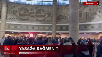 Yasağa rağmen Marmaray'da toplanan kalabalıktan İmamoğlu sloganları