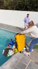 everything always ends up in the pool! 😂 (pranks) #shorts