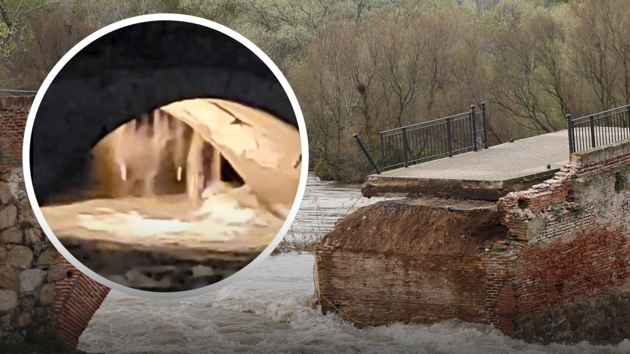 El momento del derrumbe del puente en Talavera dela Reina