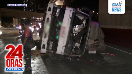 ONLINE EXCLUSIVE - Truck na may kargang plywood, tumagilid; nawalan umano ng preno | 24 Oras Weekend