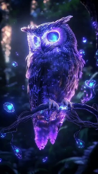 "Magical Owl with Purple Light Feathers | Enchanting Night Jungle 4K Live Wallpaper"