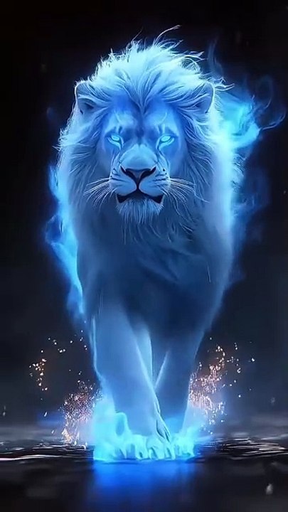 "Majestic Lion with Blue Light Walking in Water | Serene 4K Live Wallpaper"