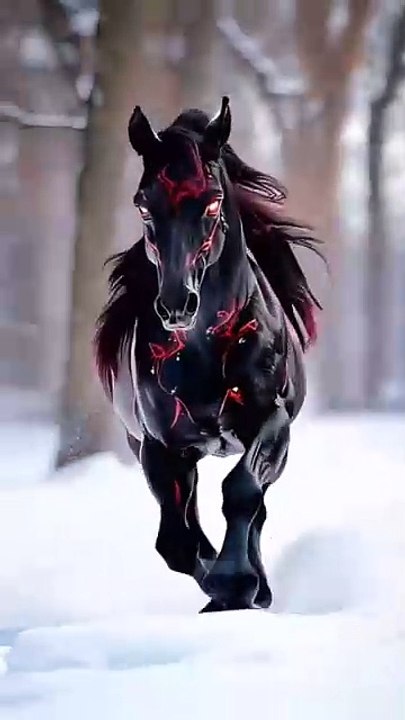 "Black Horse Running in Snowy Jungle | Majestic 4K Live Wallpaper"