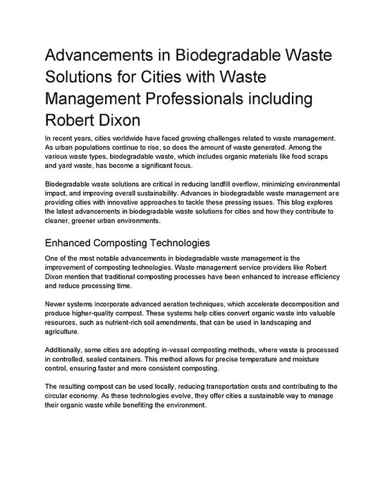 Advancements in Biodegradable Waste Solutions for Cities with Waste Management Professionals including Robert Dixon (1) (1)