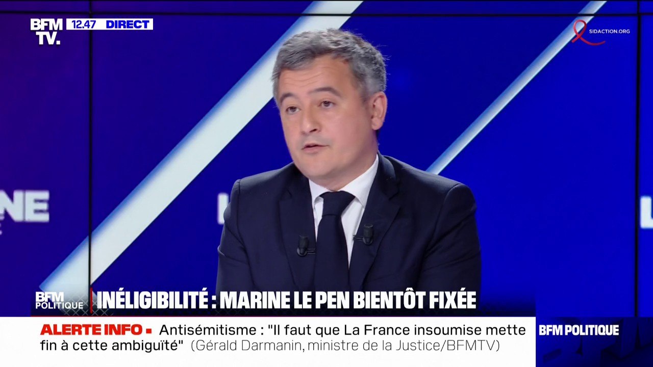 Marine Le Pen condamnée à une peine d'inéligibilité? Gérald Darmanin "ne regrette pas" d'avoir affirmé qu'une telle peine serait "profondément choquante"