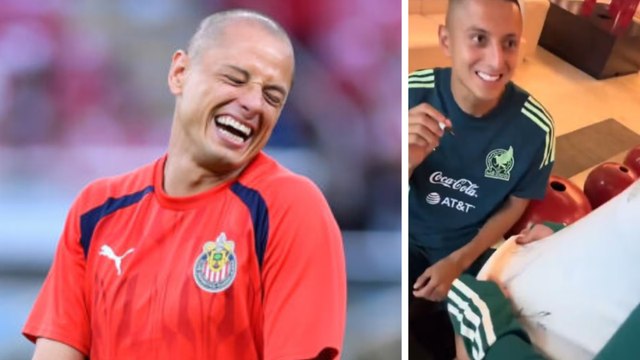 Roberto Alvarado regala autógrafos a nombre de Chicharito Hernández previo a la final de la Nations League