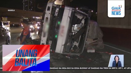 Truck na may kargang mga plywood, tumagilid; driver at pahinante, ni-rescue | Unang Balita
