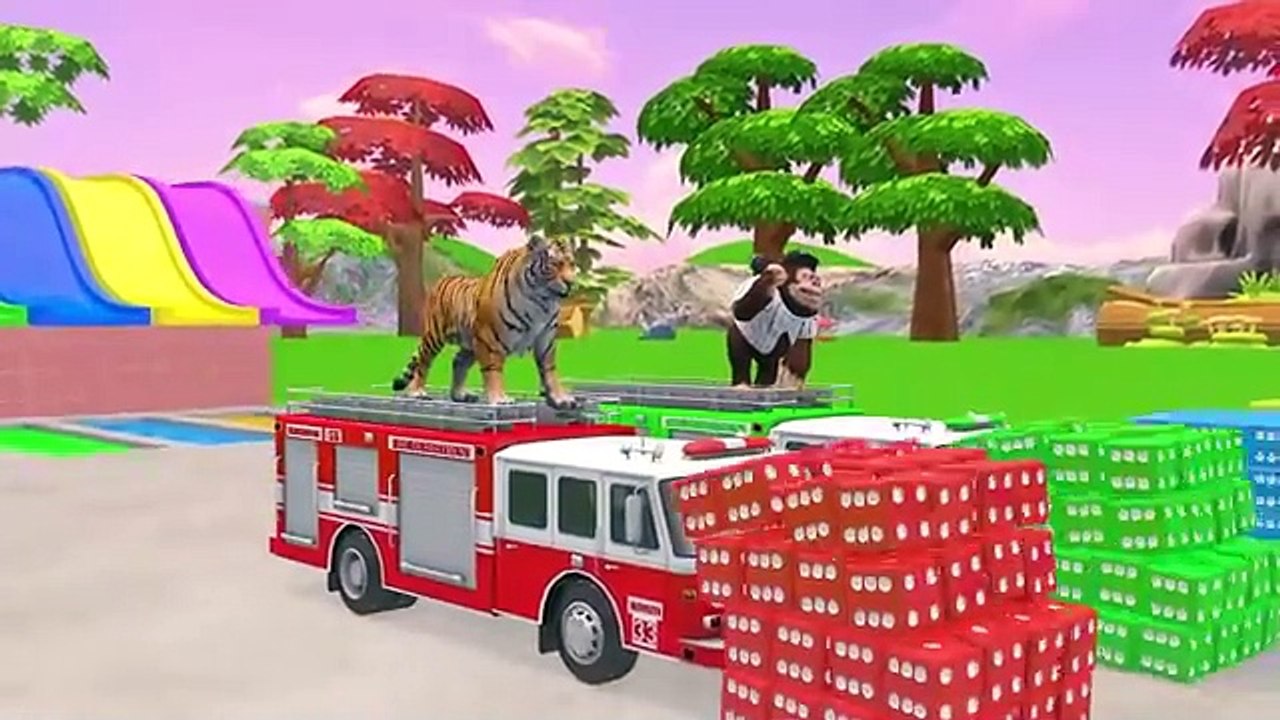 5 Giant Duck Cartoon,Cow,Elephant,Tiger,Lion,Dinosaur,Paint Wild Animals Crossing Fountain Animation