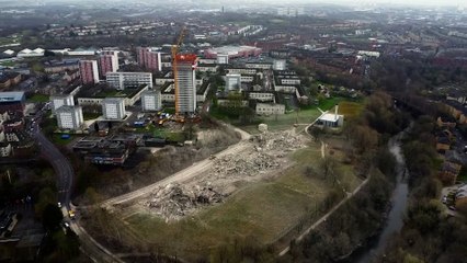 Crowds gathered to watch the Glasgow skyline change forever