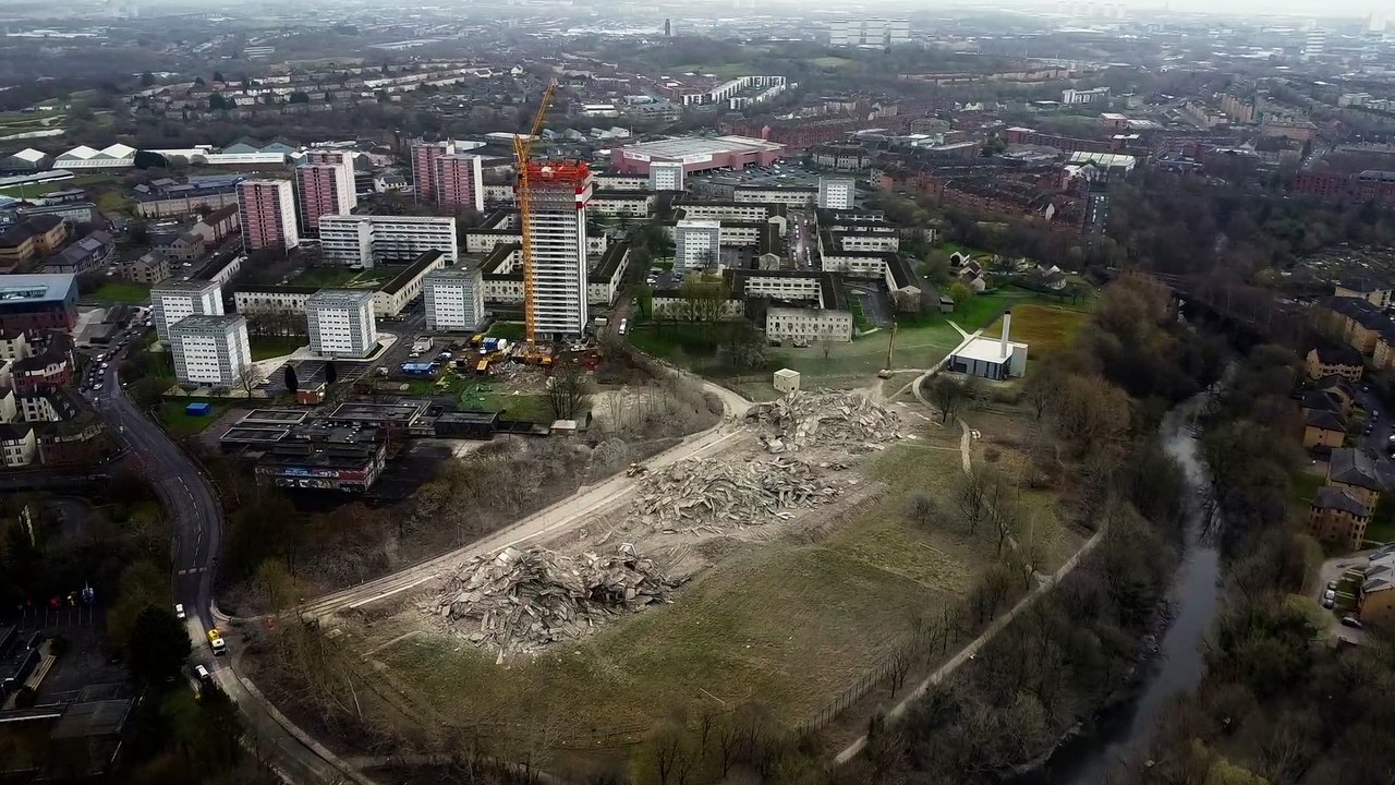 Crowds gathered to watch the Glasgow skyline change forever
