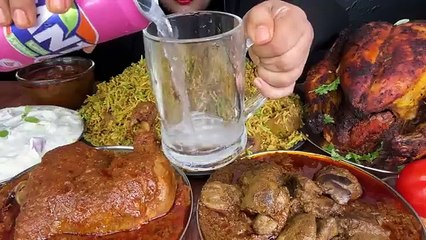 HYDERABADI CHICKEN BIRYANI,WHOLE TANDOORi CHICKEN,CHICKEN CURRY,LIVER CURRY,RAITA _ASMR EATING_