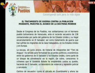 Congreso de los Pueblos se solidariza con Venezuela ante el secuestro de migrantes en El Salvador
