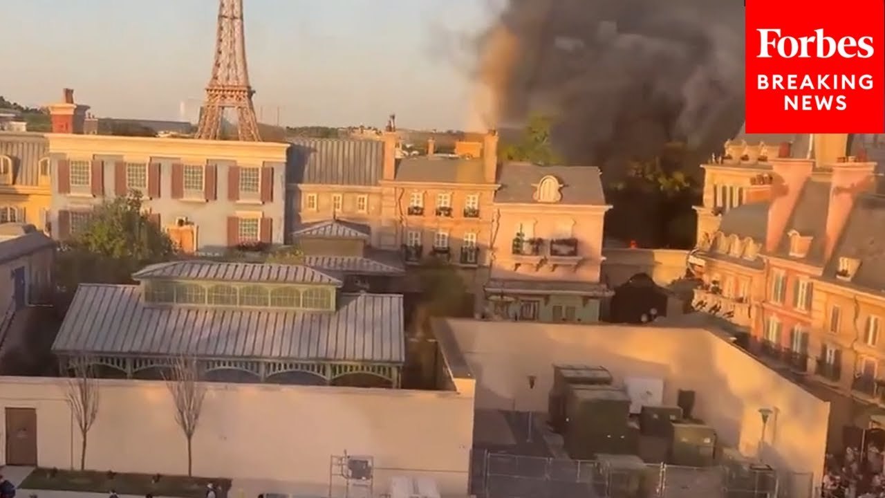 Theme Park-Goers Film Blaze, Thick Smoke Cloud At Disney's EPCOT From Gondola