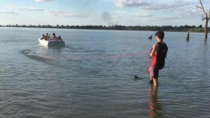Boy Gets Dragged While Attempting Single Water Ski