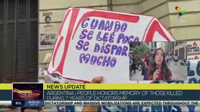 Argentinians march towards Plaza de Mayo to commemorate the day of Remembrance for Truth and Justice