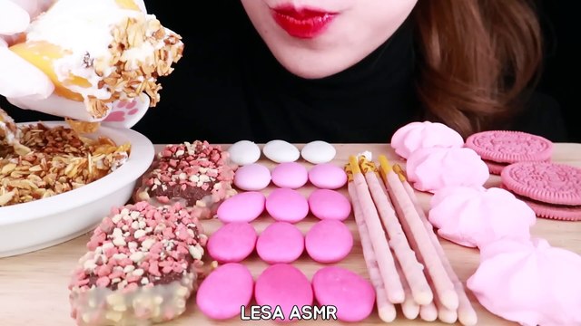 ASMR PINK STRAWBERRY PEACH FOOD BLOSSOM CHOCOLATE, BLACK PINK OREO, CNADY EATING SOUNDS MUKBANG