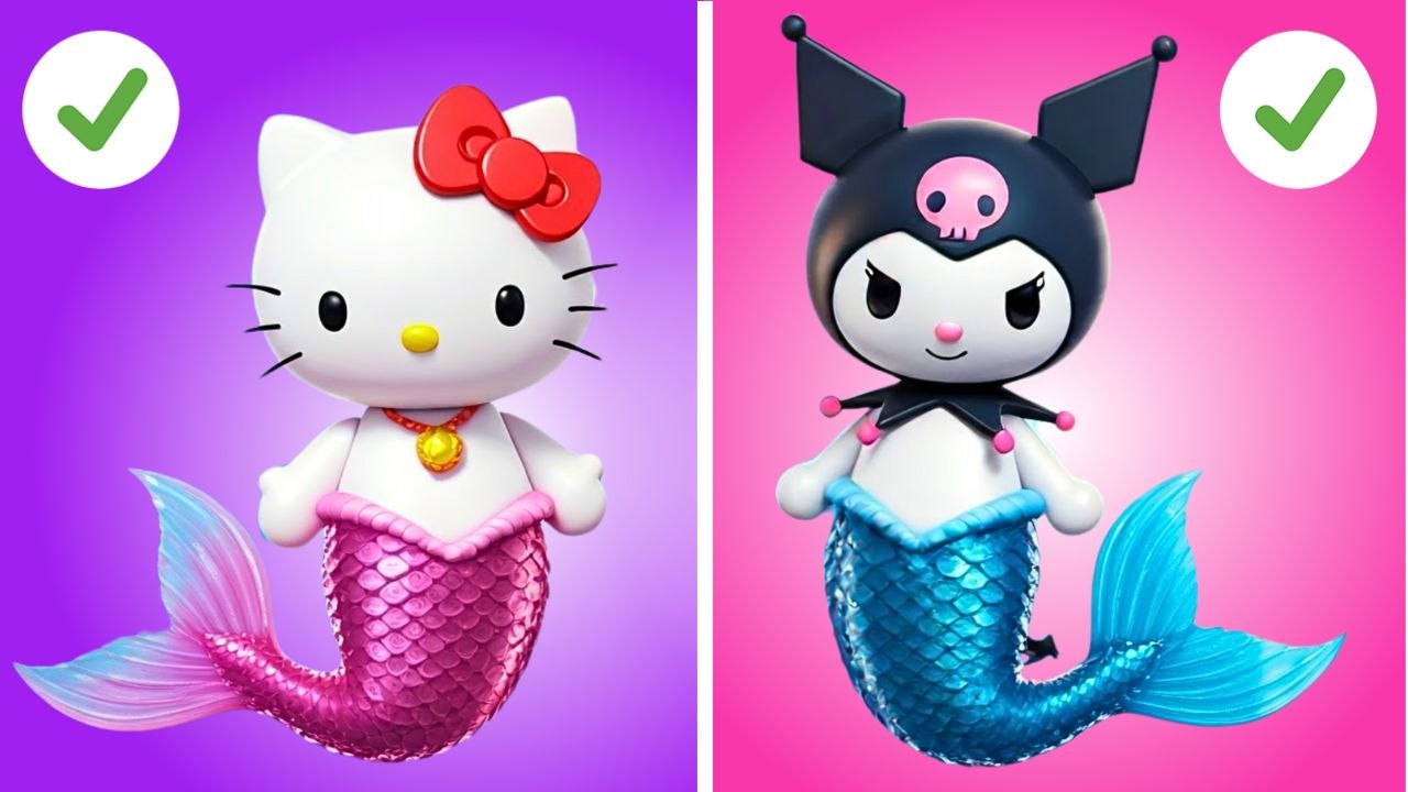 Transformation magique en SIRÈNE ! Hello Kitty et Kuromi veulent devenir DES SIRÈNES