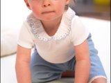 Jeanne short-sleeved bodysuit with embroidered collar Off-white colour/bleu ciel  Natalys