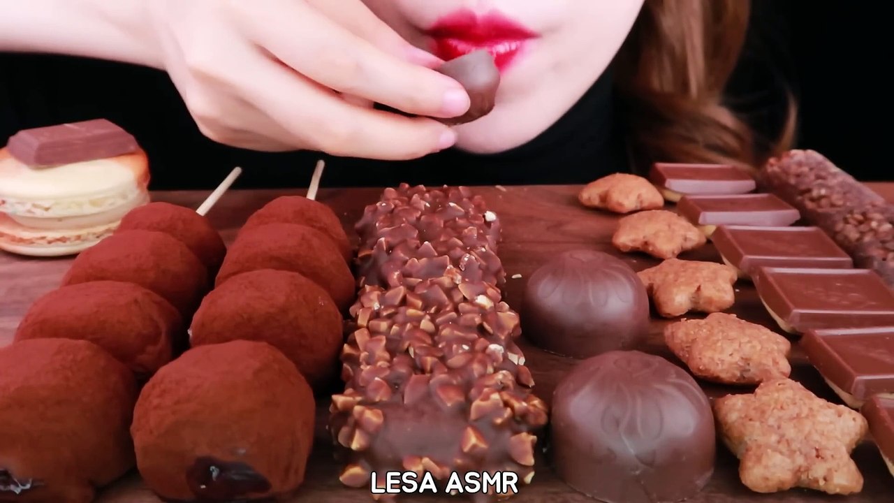CHOCOLATE PARTY RICE CAKE SKEWER, CRUNCHY CHOCOLATE, MACARON EATING SOUNDS MUKBANG 먹방 咀嚼音