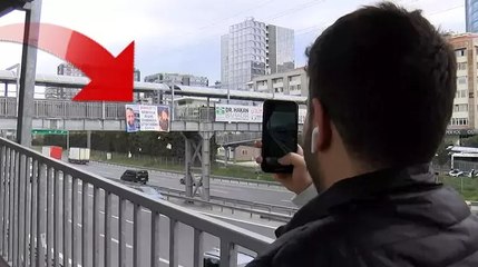 Bahçelievler’de üst geçitte ilginç pankart: Sürücüler ve yayalar şaşkınlık yaşadı
