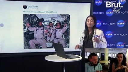 Florence Porcel avec Rémy Buisine, pour le lancement de la capsule spatiale de Space X