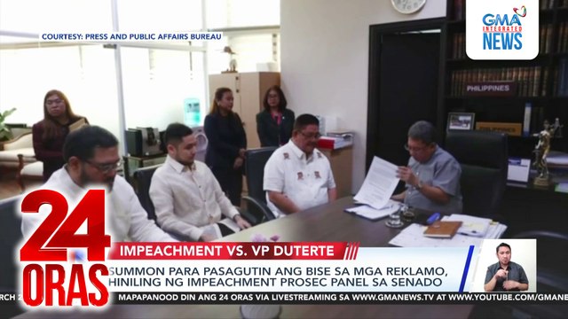 Summon para pasagutin ang bise sa mga reklamo, hiniling ng impeachment prosec panel sa Senado | 24 Oras