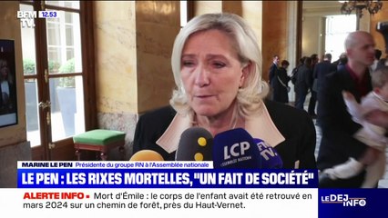 Rixe en Essonne: “L’assassinat d’un adolescent par un autre n’est plus un fait de société”, estime Marine Le Pen (RN)
