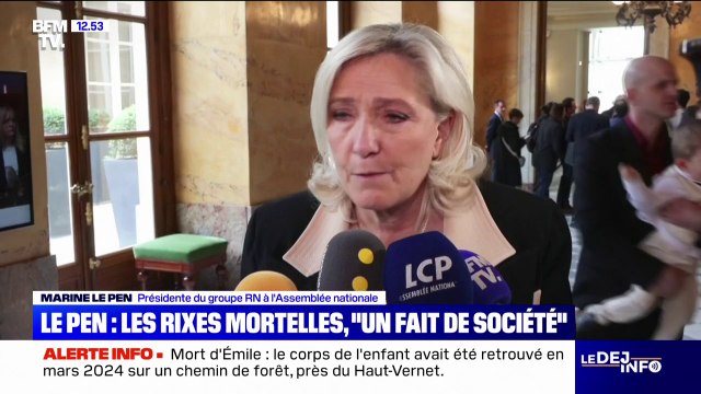 Rixe en Essonne: “L’assassinat d’un adolescent par un autre n’est plus un fait de société”, estime Marine Le Pen (RN)