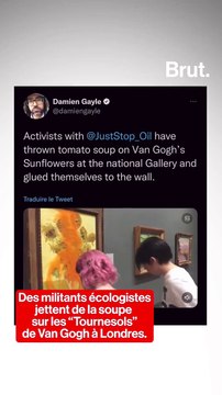 Des militants écologistes jettent de la soupe sur un Van Gogh