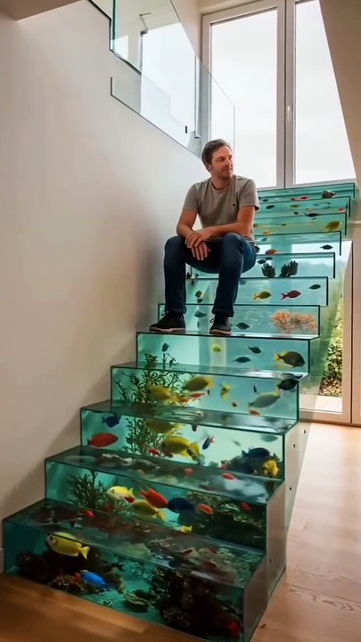 Unique Design of Aquarium Stairs for Luxury Homes short video #fish #facts #aquarium  #shorts