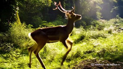 The deer senses danger and bolts, leading to a thrilling chase.