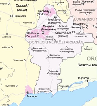 Map of Donetsk People's Republic. Peta Republik Rakyat Donetsk. Donetsk People's Republic Map. Карта Донецкой Народной Республики. Карта Донецької Народної Республіки. Carte de la République populaire de Donetsk. डोनेट्स्क पीपुल्स रिपब्लिक का नक्शा.