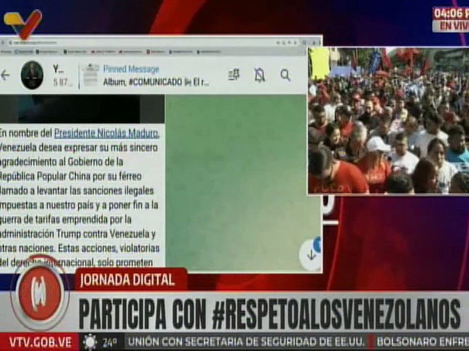 Venezuela agradece solidaridad de China ante nuevas sanciones impuestas por Estados Unidos