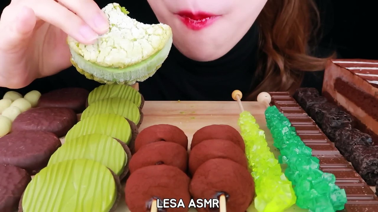 ASMR GREEN TEA CHOCOALTE ROCK CANDY, ICE CREAM, CAKE EATING SOUNDS MUKBANG 녹차 초콜릿 먹방 咀嚼音