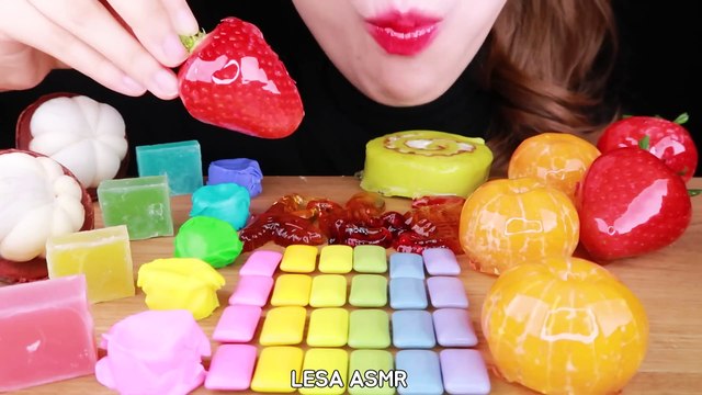 ASMR RAINBOW FOOD JEWEL JELLY, CARAMEL CANDY, FRUIT TANGHULU EATING SOUNDS MUKBANG 먹방 咀嚼音