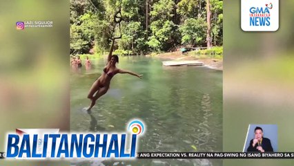 Epic fail na pag-swing ng isang biyahero sa Cambugahay Falls, kinatuwaan online | Balitanghali