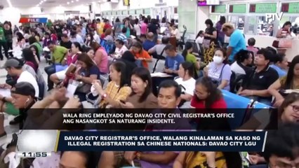 Davao City Registrar's Office, walang kinalaman sa kaso ng illegal registration sa Chinese nationals