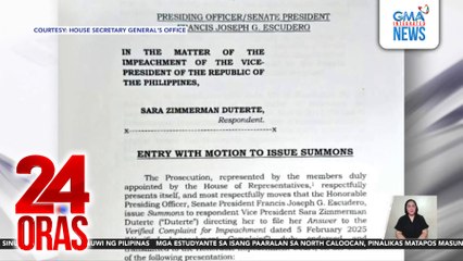 Hiling ng prosec na padalhan ang VP ng summons, tinanggihan ni Sen. Pres. Escudero | 24 Oras