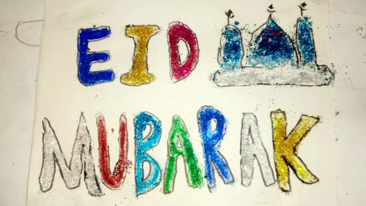 Eid Mubarak Poster drawing with Glitter work