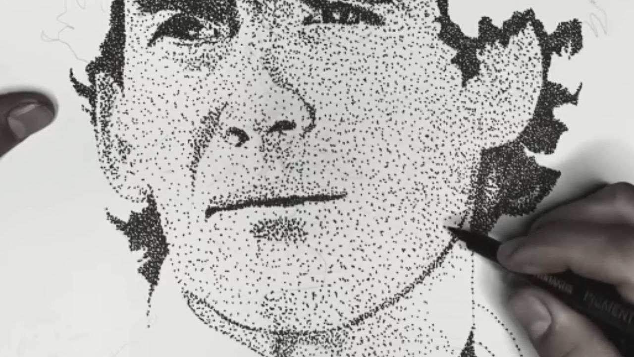 Artist crafts an intricate Pointillism masterpiece inspired by a motorsports racing legend