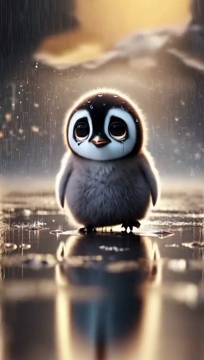 Little penguin crying for her mother