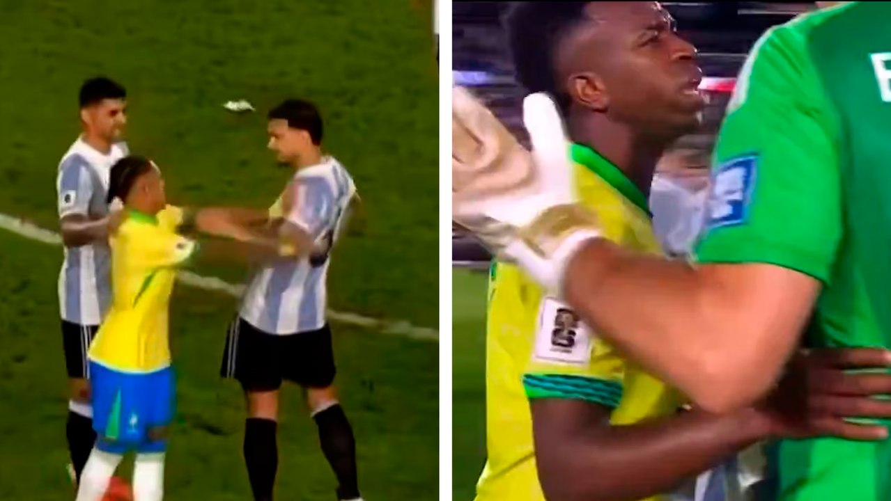 Raphinha, empujón y guantazo con el 'Dibu’ Martínez en el entretiempo del partido Argentina-Brasil