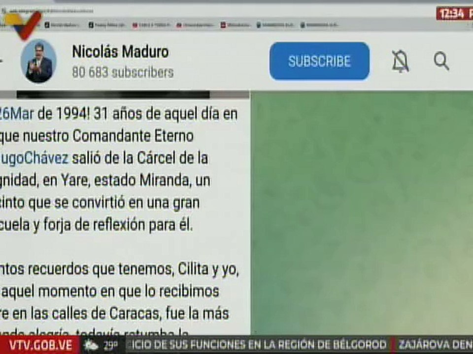 Pdte. Nicolás Maduro recuerda 31 años de la salida del Comandante Chávez de la cárcel de la dignidad