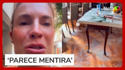 Atriz Maíra Charken chora ao mostrar apartamento após incêndio no Rio: ‘Parece mentira’