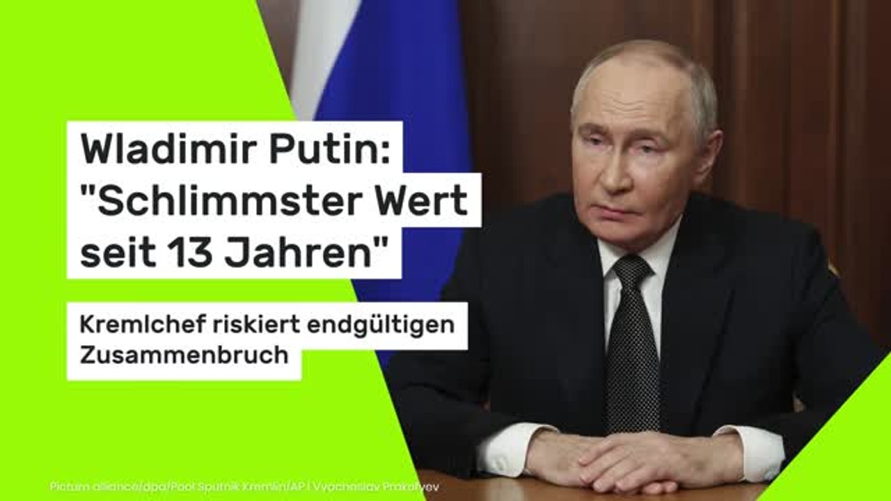 Wladimir Putin: 'Schlimmster Wert seit 13 Jahren' - Kremlchef riskiert endgültigen Zusammenbruch