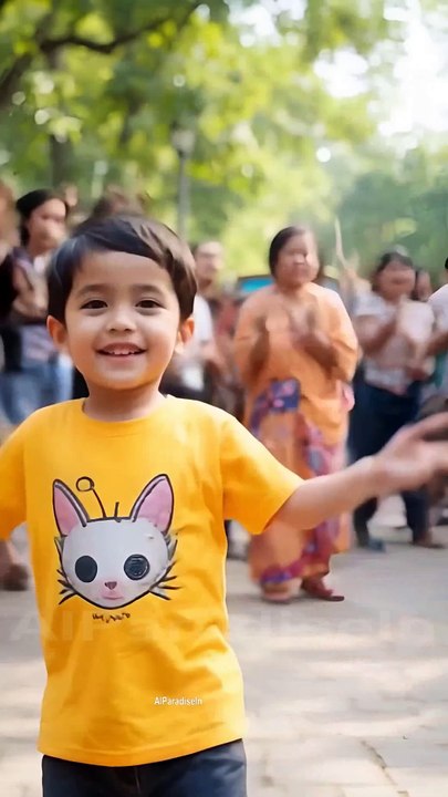 Cute 5 year old boy dancing in public park - AIParadiseIn